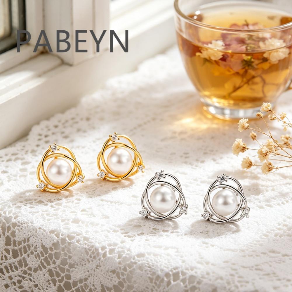 925 Sterling Silver Temperament Compact Wrap-around Pearl Earrings Inlaid with Zircon, Birthday Party Anniversary Gift