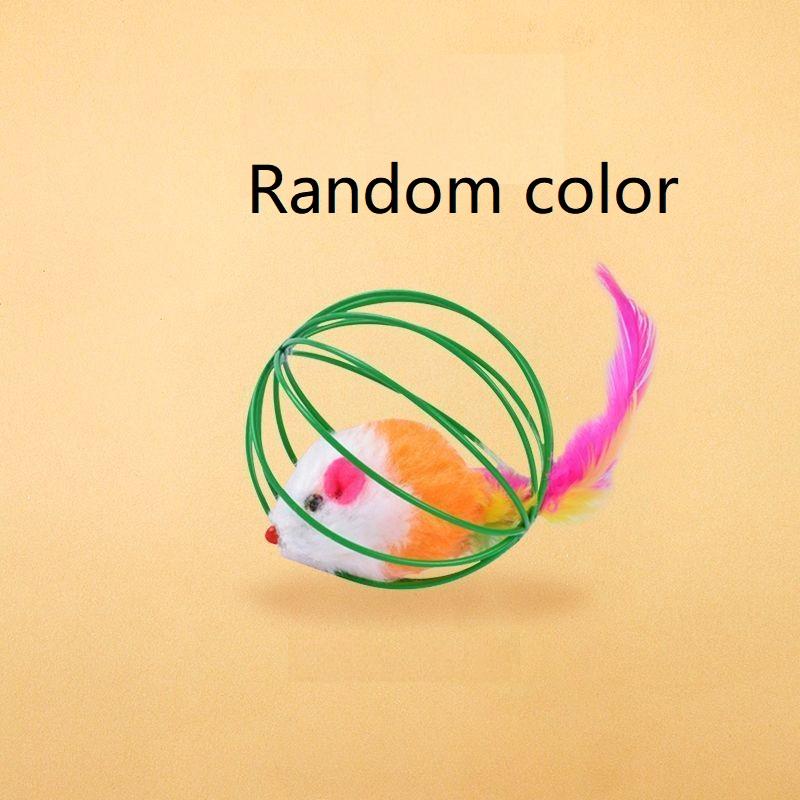 Random Color Wire Ball Plush Mouse Cat Toy with Feather – Interactive Kitten Chew Play Toy разноцветный