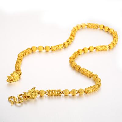 Brass Gold Plated Dragon Head Necklace Men's Sand Gold Hollow Dragon Chain Euro Coin Imitation Gold Ball Bead Chain