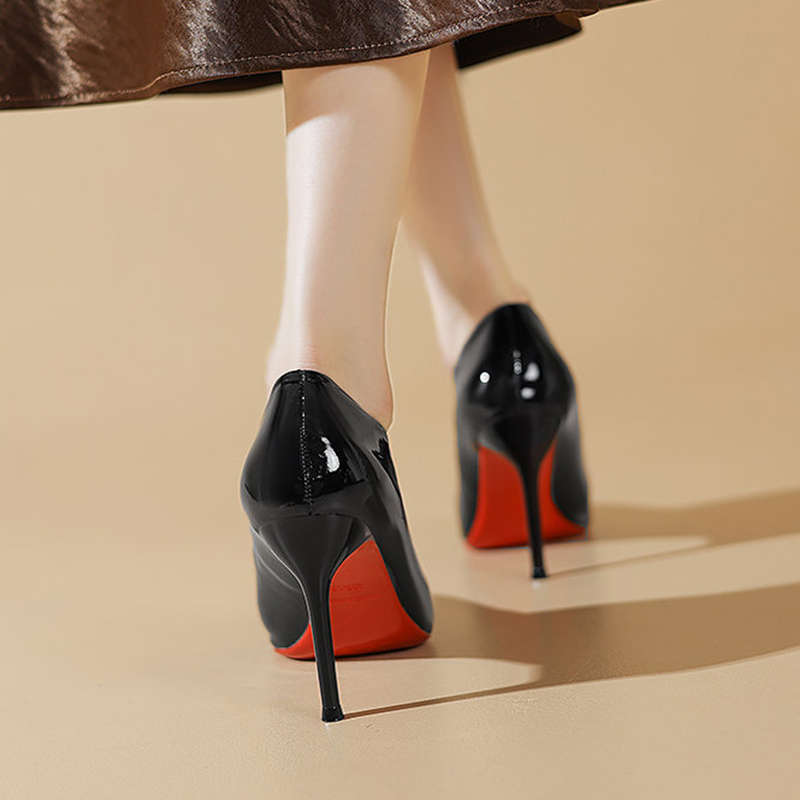 Black High Heels Women's Stilettos Spring and Autumn New Red-soled Patent Leather Pointed Head Light Mouth Sexy Nude Single Shoes