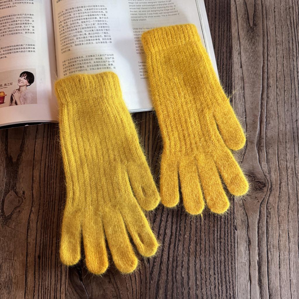

Winter Wool Touchscreen Gloves For Women With Rabbit Fur Warmth For Commuting And Cycling Yellow