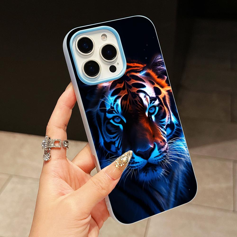 

Tiger Neon Jelly Double layer Light Blue Mobile Phone Case for iPhone 17 16 15 14 13 12 11 Air Pro Max Plus Protective iPhone 15 Pro Max