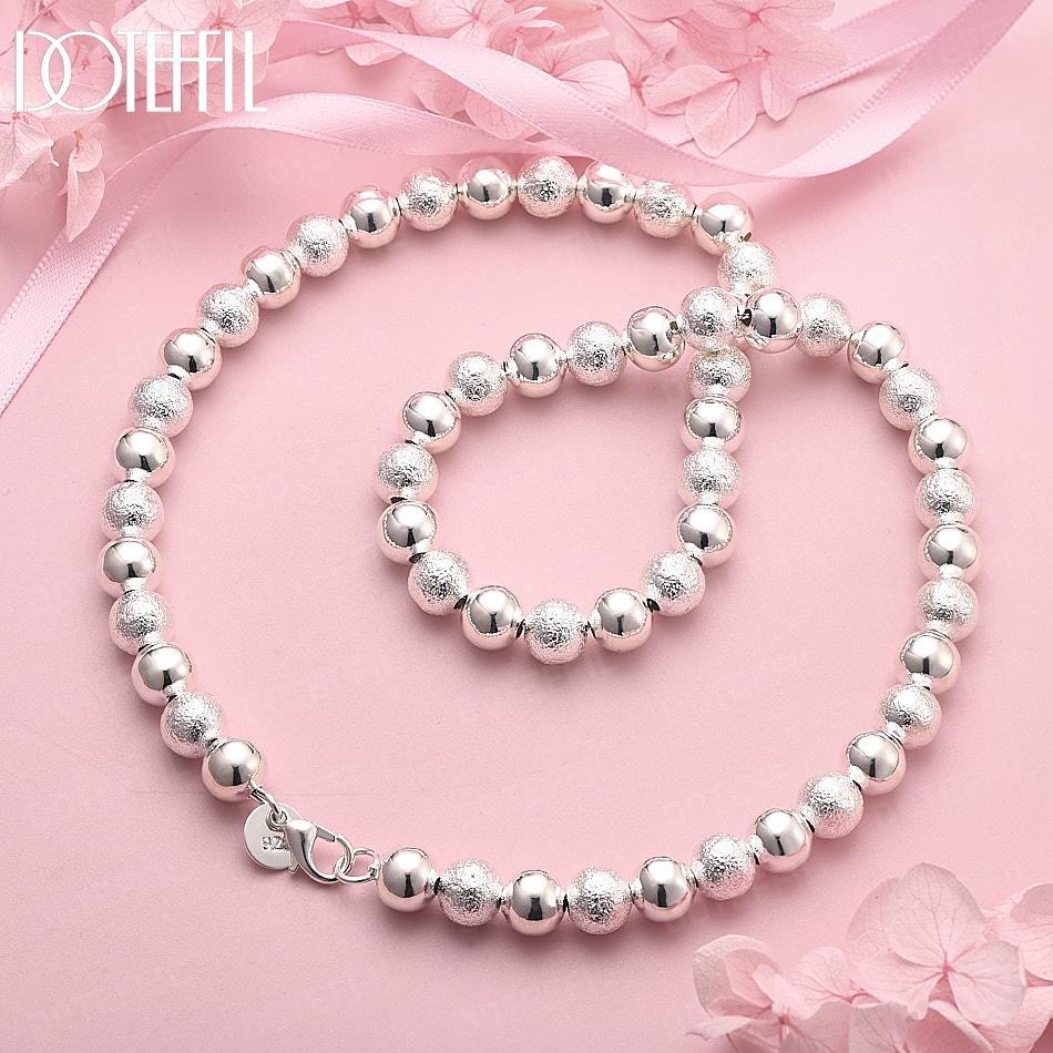 925 Sterling Silver Wedding Gift Jewelry 8mm Bead Necklace Fashion Jewelry