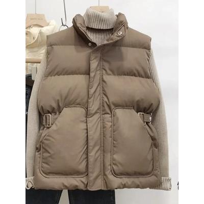 Stand Collar Design Waist-hugging Vest Jacket Trendy Women's Loose Autumn Winter New Sleeveless