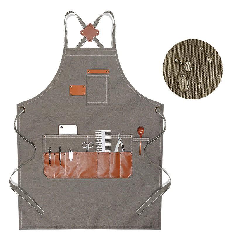 Waterproof Canvas Multi Pocket Barber Apron Men's and Women's Painting Work Clothes Anti Fouling Apron for Coffee