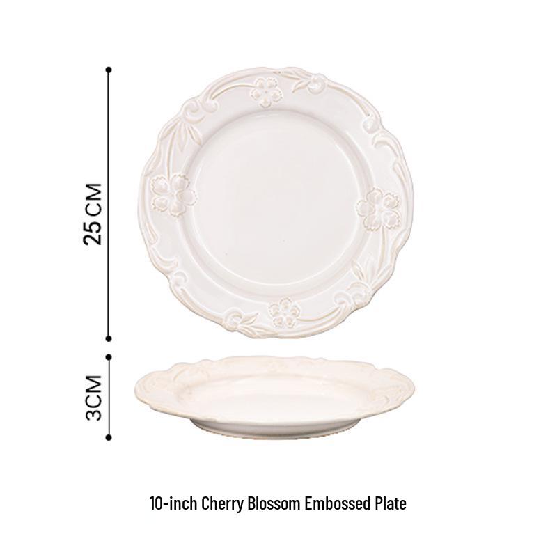 Elegant Retro Embossed Ceramic Dinner Plate Collection