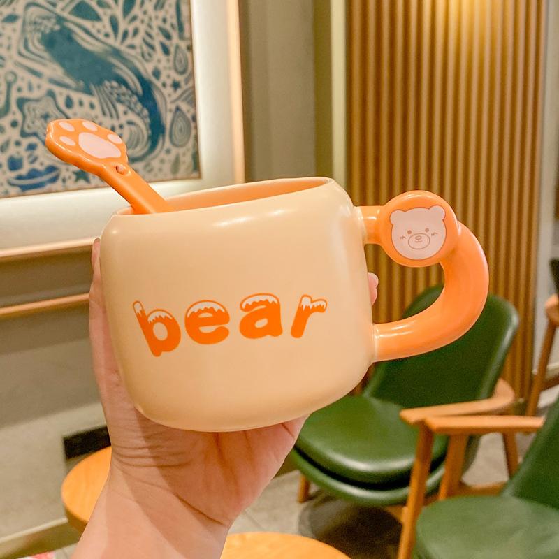 Milk fufu cute cartoon ceramic mug with spoon girls office coffee milk breakfast drinking cup