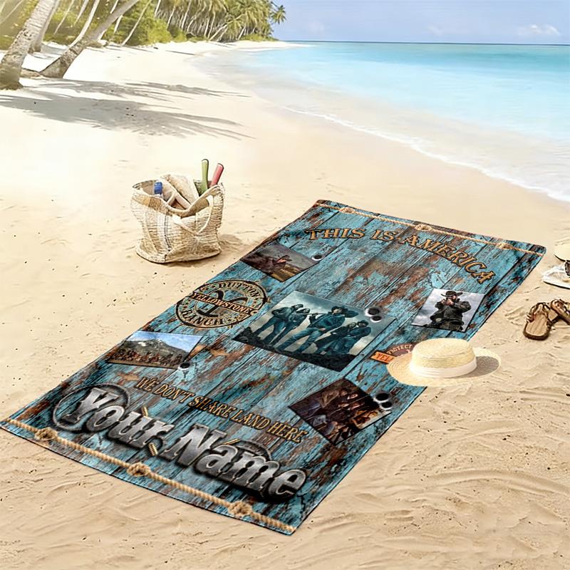 Name Custom Western Series Yellowstone Print Beach Towel, Large Soft Quick Dry Towel for Beach Camping Swimming