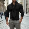 Autumn Winter Men Tie Up Long Sleeve Solid Casual Fitted T-shirts Tops