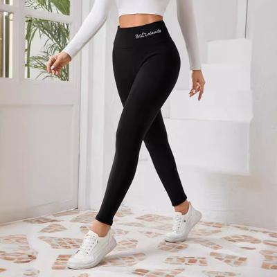 Damskie legginsy elastyczne z wysokim stanem haftowane litery nadrukowane spodnie do jogi sportowy styl obcisłe spodnie jesienno-zimowe spodnie dolne