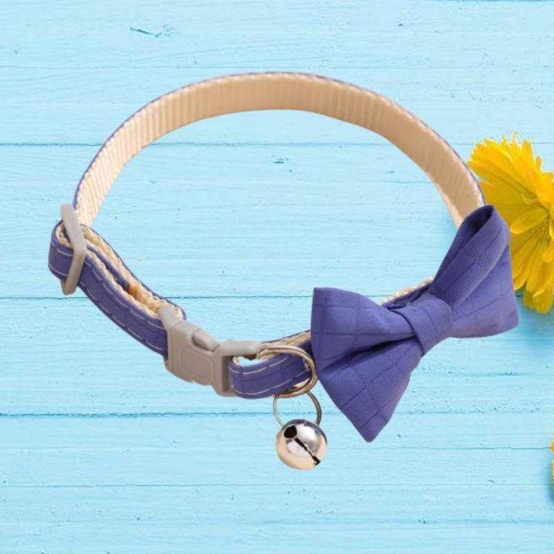 

Solid color simple pet collar bow bell style adjustable and comfortable universal pet accessory for cats and dogs королевский синий