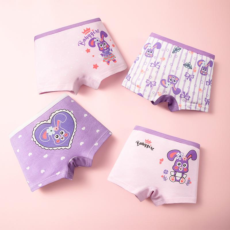 4 Pcs Girls Cartoon Boxers Cute Toddler Underwear Soft Cotton Underpants for 1-12 Years Kids Panties