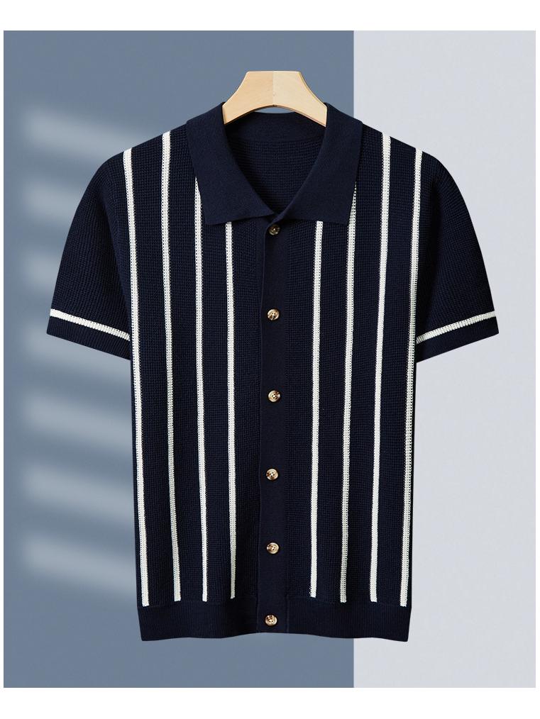 

Мужская футболка поло бестселлер с цветными блоками, с толстым коротким рукавом - Зимняя деловая мода с отложным воротником, трикотаж. XL (87.5kg-95kg) темно-синий