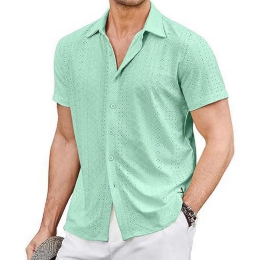 

Летняя мужская пляжная рубашка с пуговицами и короткими рукавами, повседневная летняя рубашка с короткими рукавами для отпуска XXXL светло-зеленый
