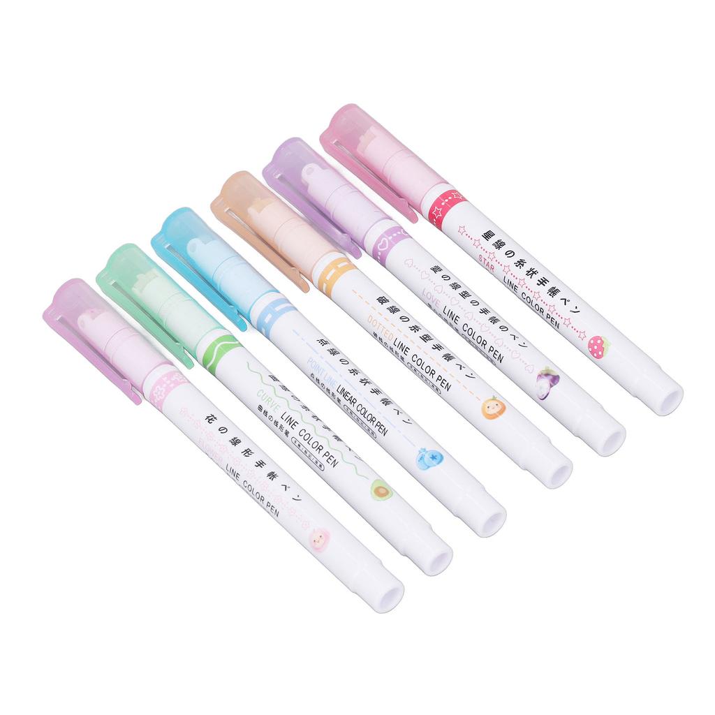 Outline Markers 6 Colors 6 Different Curves Shapes Smoothing Writing Large Capacity Outline Pens