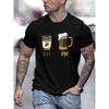 Stylish Casual Men's Short-sleeve T-shirt - Featuring an Adorable Coffee and Beer Graphic Design, Breathable and Comfortable Crew-neck Top