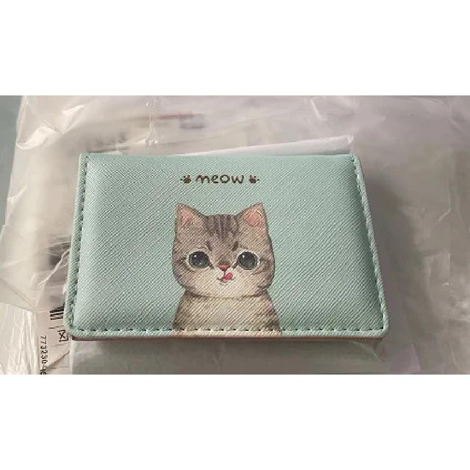 

Женский короткий кошелек втрое с милым мультяшным принтом, студенческий маленький кошелек Kawaii Cat, кожаный кошелек с держателем для кредитных карт, мини-кошельки для девочек зелёный
