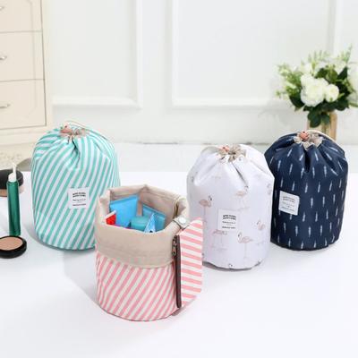 Oxford Striped Flamingo Storage Bag Travel Makeup Drawstring Organizer Pouch