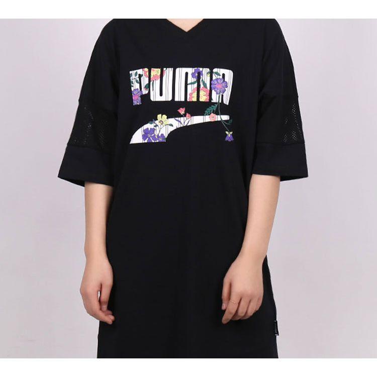 PUMA Letter Print Casual Sport Loose Breathable Vintage Long T-Shirt Women Tops Black 597473-01