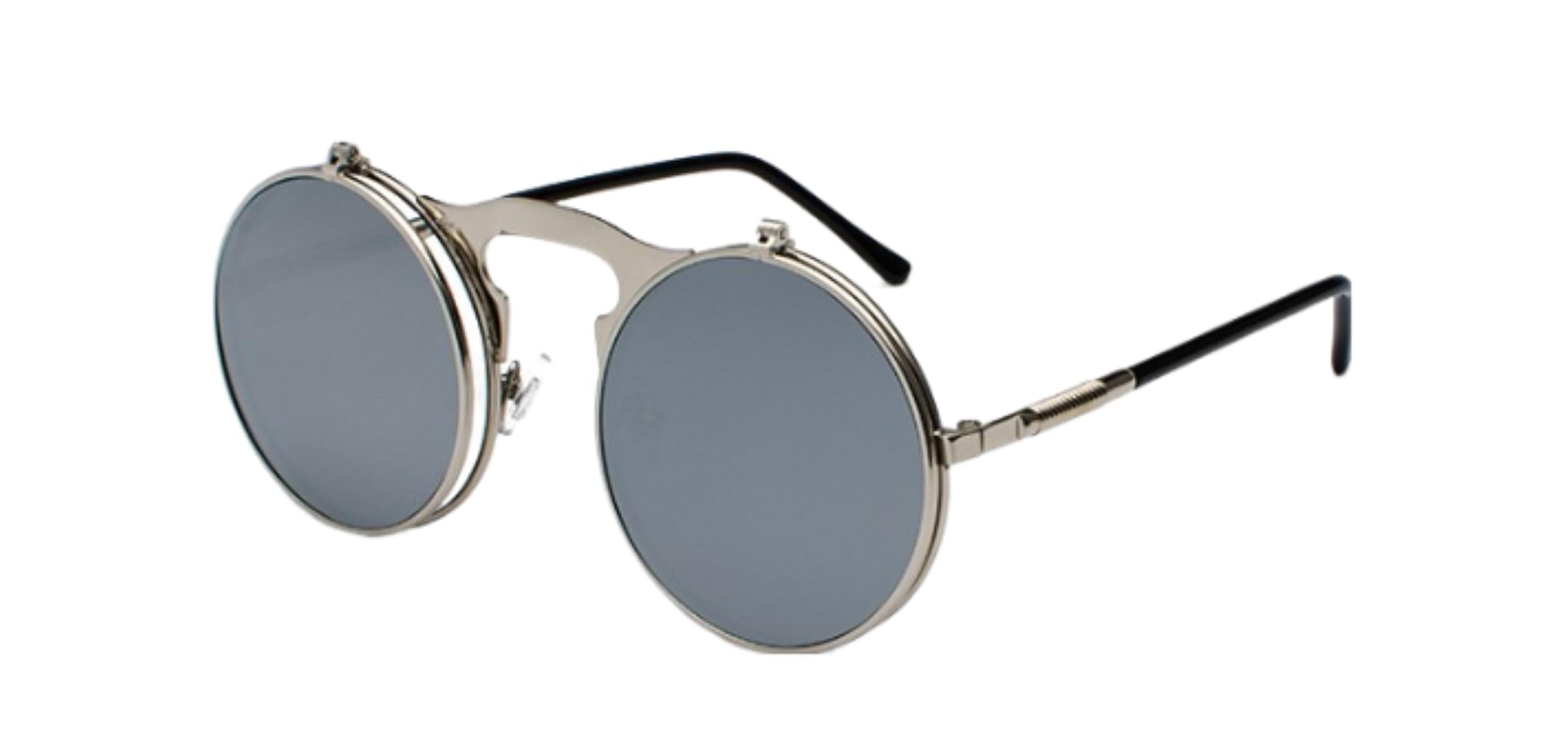 

Steampunk Round Sunglasses, Classic Fashion, Flip-Up, Full Rim Type (Silver Gray)
