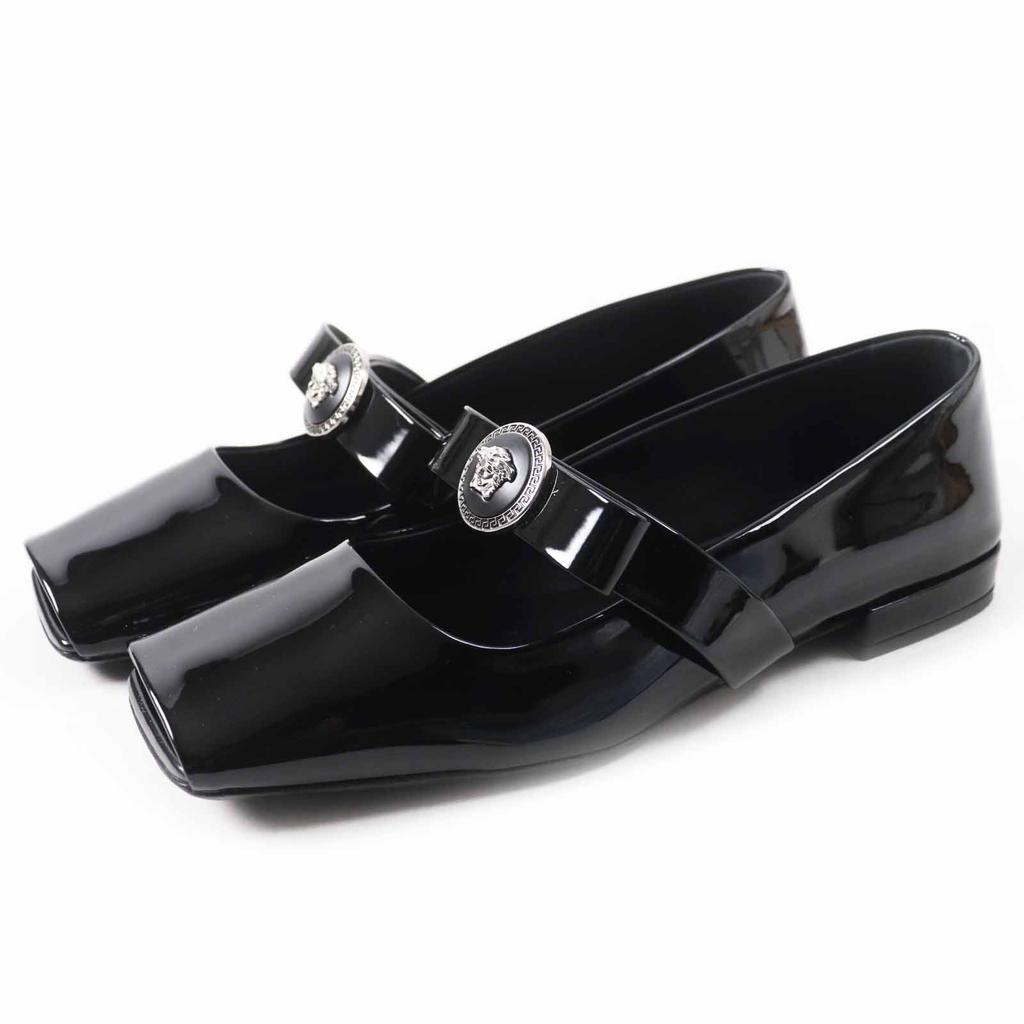 Pristine VERSACE Pumps Jumbo Ribbon Ballerina Open To Black Patent Leather Used