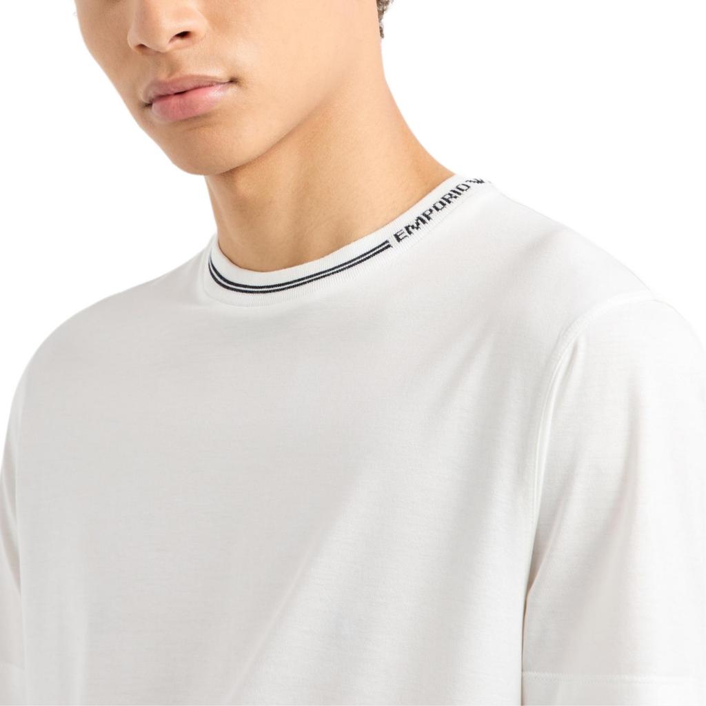 Emporio Armani Logo Letter Trim Round Neck Short Sleeve T-Shirt Men t-shirts Warm-White 6D1T95-1JOSZ-0101