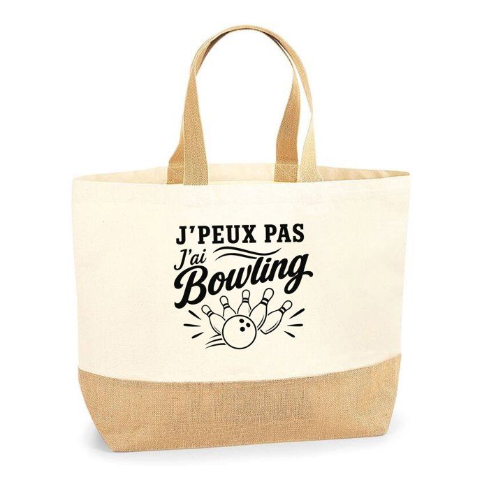 Sac J’peux pas j’ai Bowling J'peux pas minimaliste | Cabas en Coton avec Fond Jute 18 L 48 × 37 × 13 cm | Marché Shopping Plage