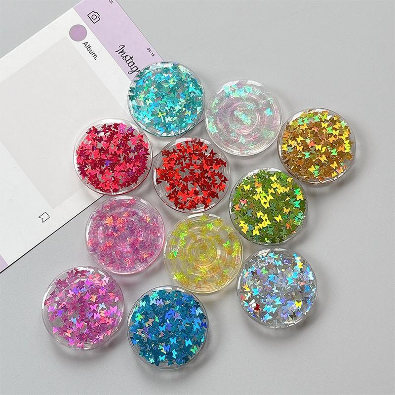 Butterfly Glitter Solid Color Circular Phone Airbag Holder Korean Ins Style Desktop Stable Portable Ring Women's Gift