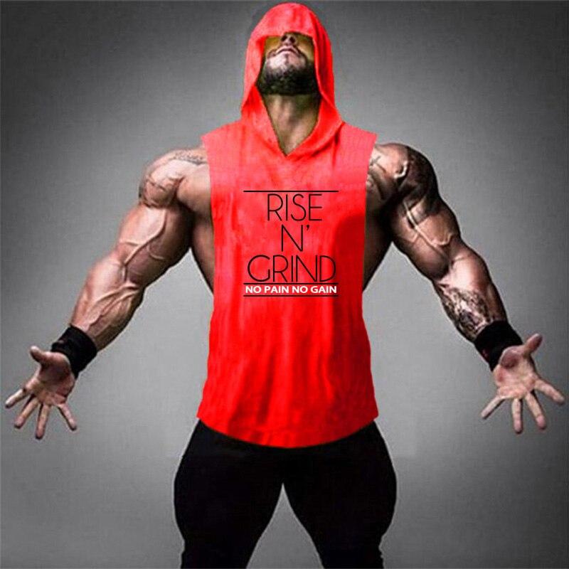 Muscleguys Muscleguys Brand Cotton Ermeløs skjorte med hettegenser Sportsklær gym Klær Fitness Menn Bodybuilding stringer tank topper singlets