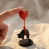 Floating Cat Heart Balloon Figurine 3D Printed Cute Black Cat Statue Romantic Desktop Ornament for Living Room Bedroom Bookshelf Nightstand Decor