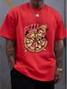 Unisex Vintage Cartoon Pizza Graphic Tee Cotton Loose Short Sleeve Food Lover Casual Top Male Party Summer Daily Street Outfit