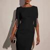 European and American New Solid Color Elegant Commuter Bead Slim Hip Dress Medium and Long Dress Women
