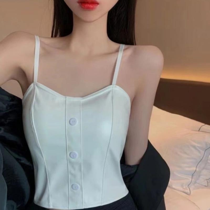 Sexy PU Leather Camisole Top Women Black Sleeveless Vest Bra with Chest Pad Underwear Korean Fashion Streetwear Female Clothes