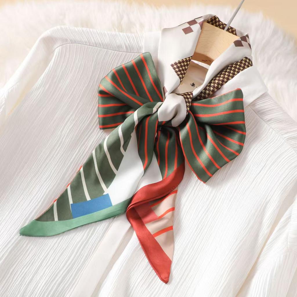 Fashion Plants Print Silk Scarf Skinny Ribbon Hairbands Women Neck Kerchief Foulard Soft Hair Bands Scarves Bag Handle Ribbon
