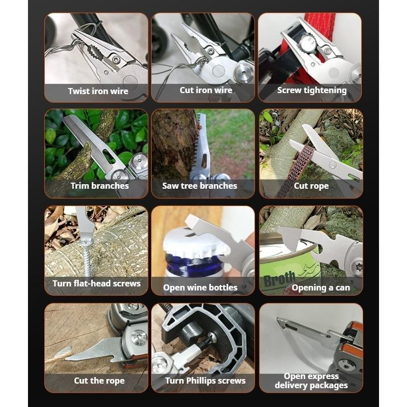 28-in-1 Stainless Steel Folding Pliers Camping Portable EDC Mini Pliers Screwdriver