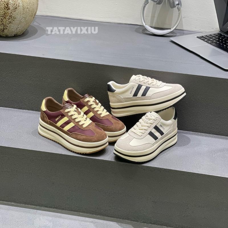 New retro style thick-soled color matching lace-up round head men's and women's height-increasing low-top casual board shoes