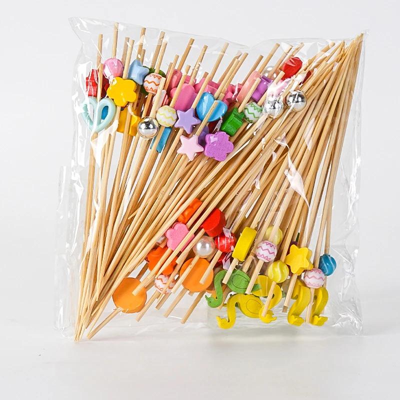 100 Pcs/12cm Disposable Fruit Pick Creative Handmade Heart Shape Bead Appetizer Picks Fruit Toothpicks Party Supplies Toothpick