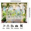 2D Castle Balcony Backdrop with Arches and Rainbow Photography Background