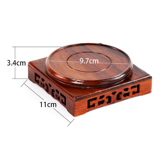 Red Sandalwood Vase Base, Carved Flower Pattern, Stone Seal, Teapot Tray, Jade Antique Ceramic Ornaments, 7-11cm Diameter