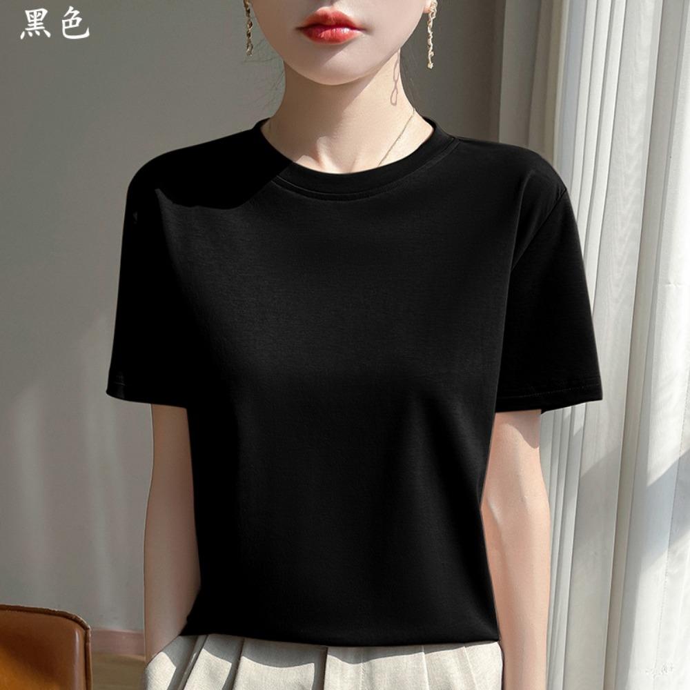 Summer Round Neck Cotton Short-Sleeved Women's T-Shirt Loose Casual Top Mercerized Bottoming Shirt
