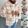 Men's  Casual Fashion Plaid  Printing Loose Lapel Long Sleeve Shirt Tops Blouse