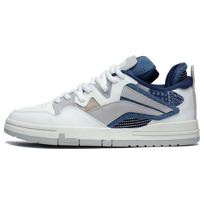 Li Ning Wave PRO Synthetic Leather Slip Resistant Abrasion Resistant Low Top Skateboard Shoes Men's White Gray Blue AECT009-3