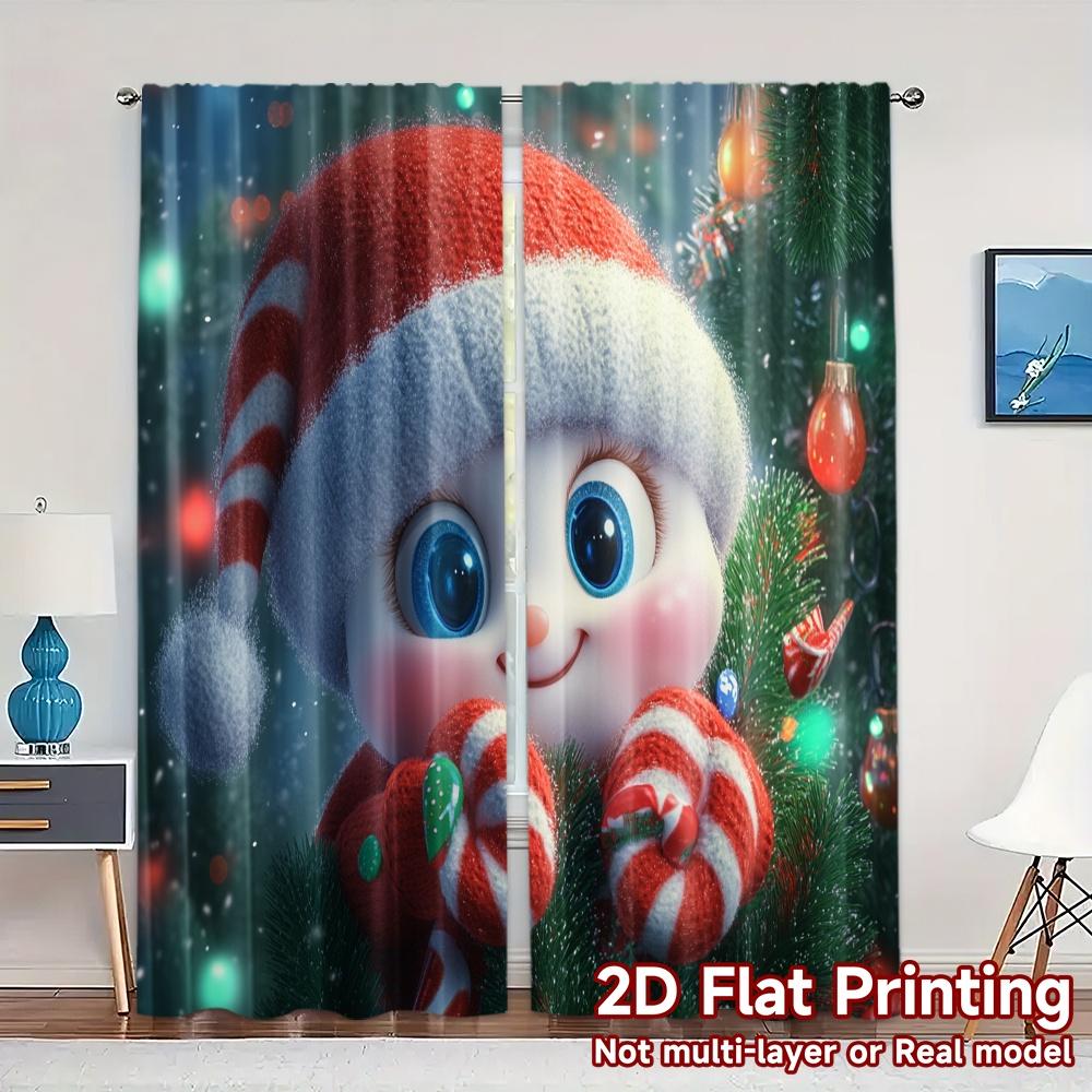 

2pcs,Curtains Cute Snowman Christmas Festive Celebration (2) Contemporary Modern Curtains Fabric Curtains Versatile All Use for 52.50×116.00 CM 2pcs