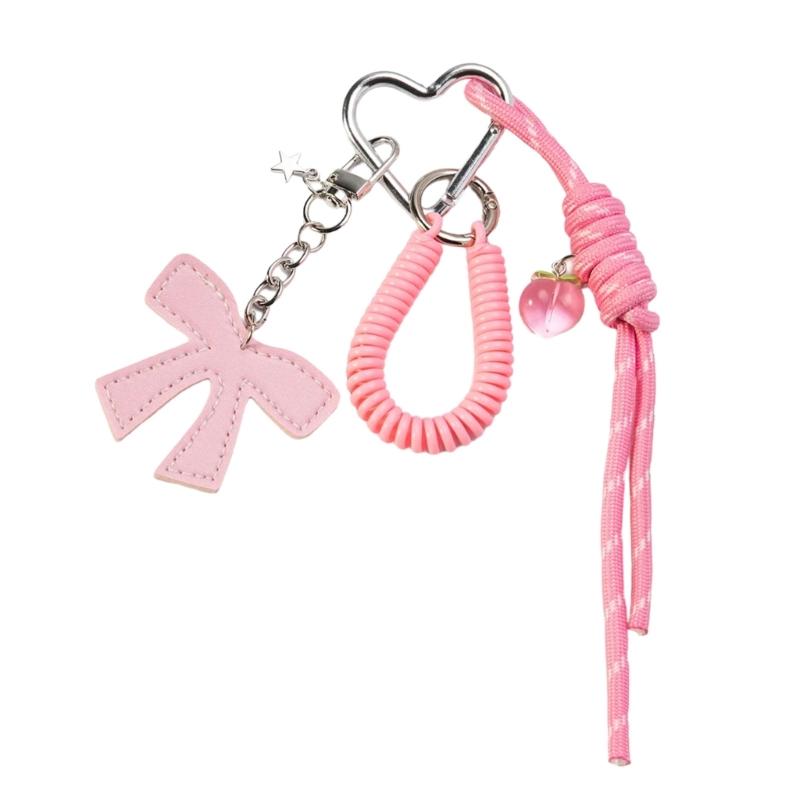 Bows Keyring Creative Car Key Chain Braided Rope Keychain Fashion Heart Keyrings Bag Pendant Ornaments Bag Charm