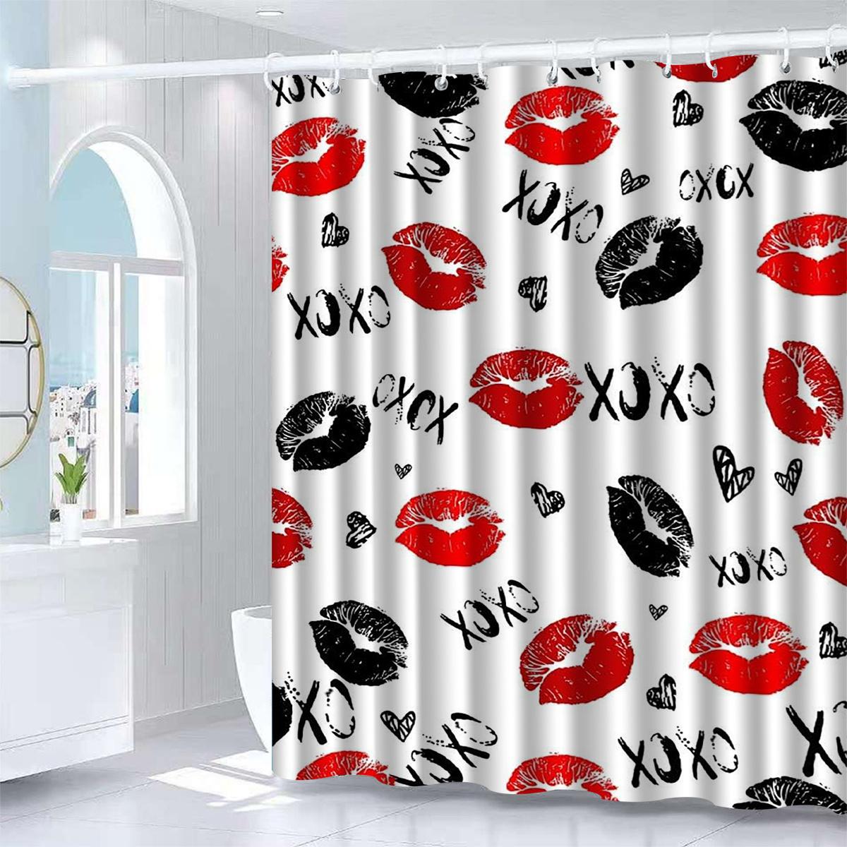 

1pc lip kiss print shower curtain, polyester fabric, machine washable, suitable for bathroom decoration 90X180cm