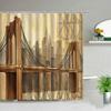 London Big Ben Shower Curtain European Style Red Tram Telephone Hall Scenery Old Newspaper Bath Screen Bathroom Curtain Box