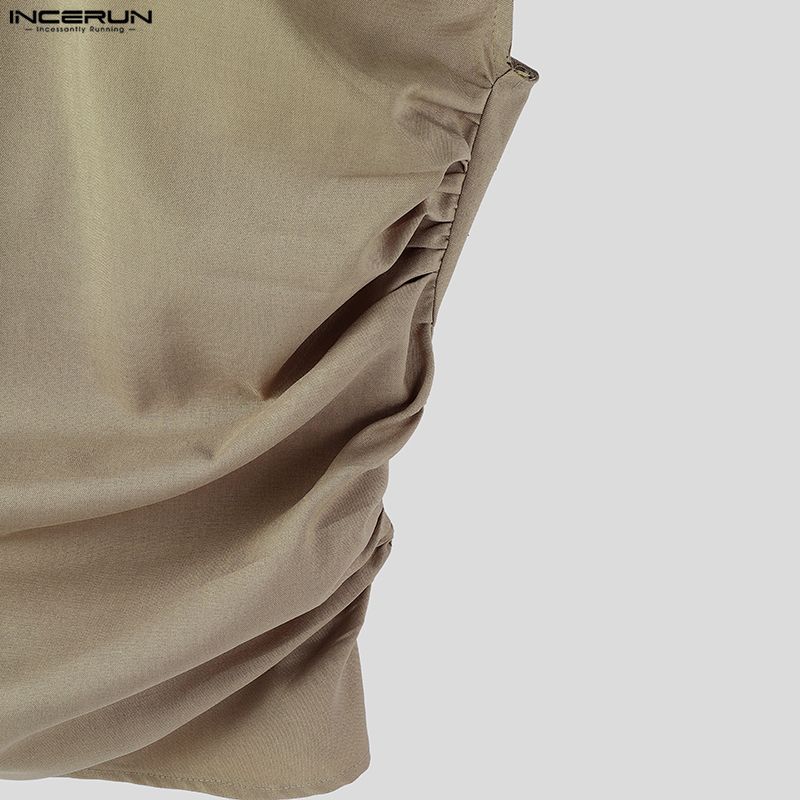 INCERUN Men Stand Collar Sleeveless Elastic Waist Fitted Casual Twisted Tank Tops