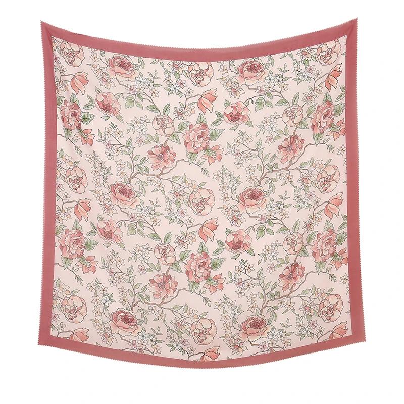 110*110cm Neuer Baumwoll-Leinen-Quadratischer Schal Damen Kopftuch Blumenmuster Halstuch Schals Kopftuch Bandanas Haargummi Stirnbänder