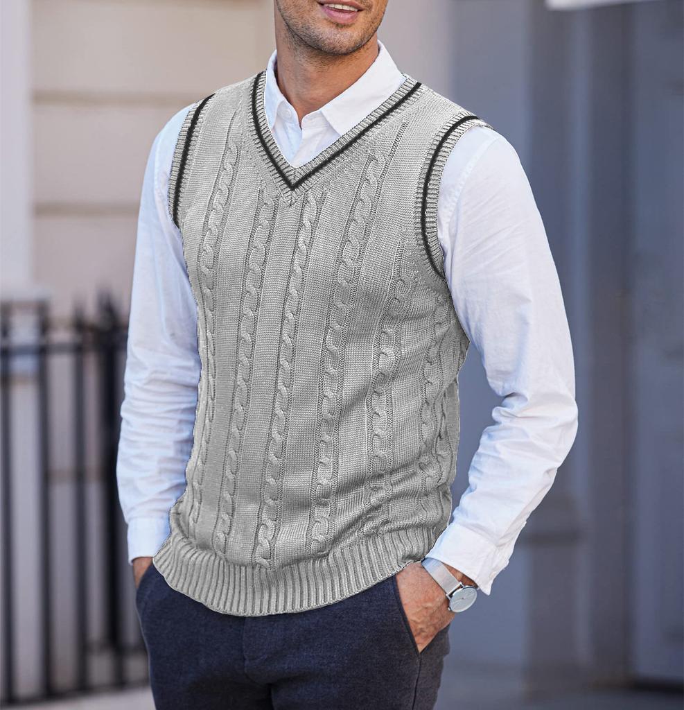 Men's Knitted Vest, Sleeveless, Casual V-neck, Thickened Waistcoat