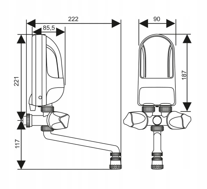 Water heater with a chrome battery, 37 kW, above the washbasin DAFI